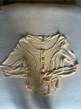 Out From Under Women's Long Sleeve Button Henley Top - Yellow